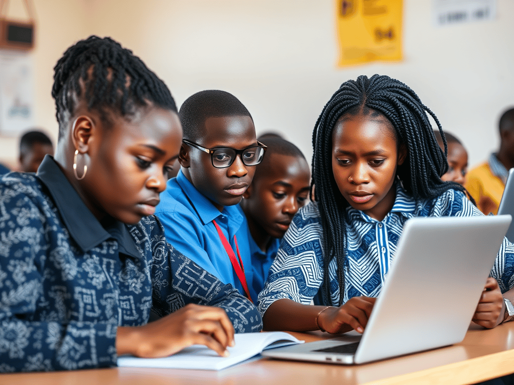 Students in a classroom using adaptive learning technology